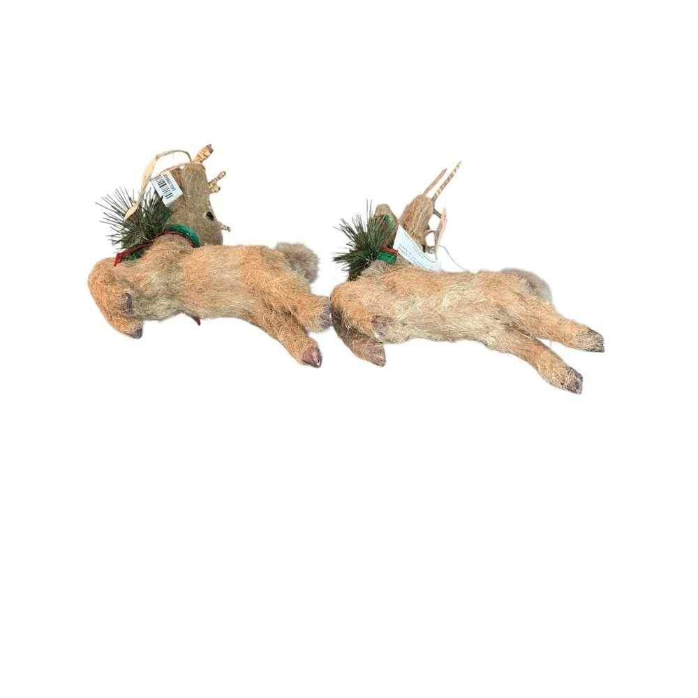 2 Pier 1 One Natural Wilderness Deer Christmas Holiday Hanging Ornaments 5.5x5in